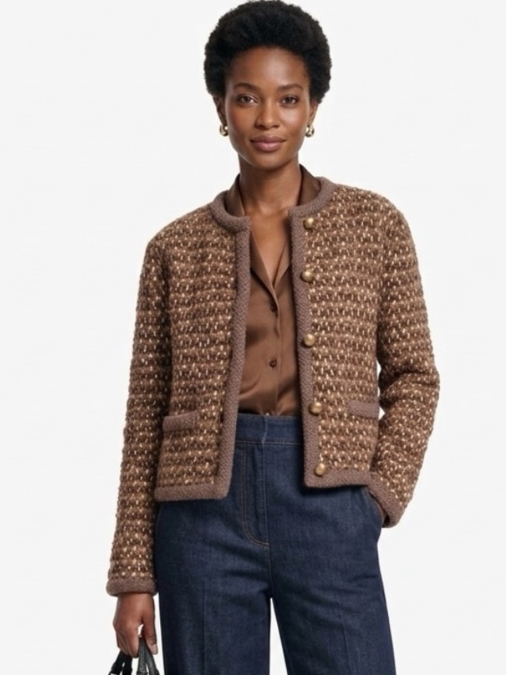 ALTUZARRA Conroy Tweed Jacket in Toffee Brown • Alpaca Wool Blend • Medium • NWT